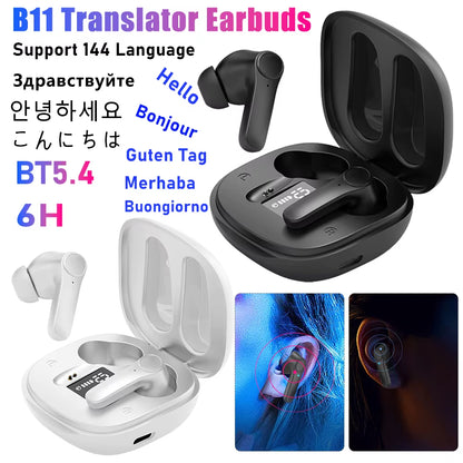 B11 144 Languages Translator Earbuds IPX6 Waterproof Translating Headphones Wireless 99% Accuracy Real-Time Translation Earphone