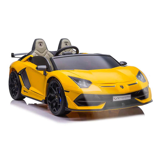 Lamborghini Aventador W/ Swappable Battery 24V - Electric Car for Kids with 3 Speeds, Leather Seat, Remote, MP3 Music by Bluetooth, FM Radio, Rubber Tires (Yellow)